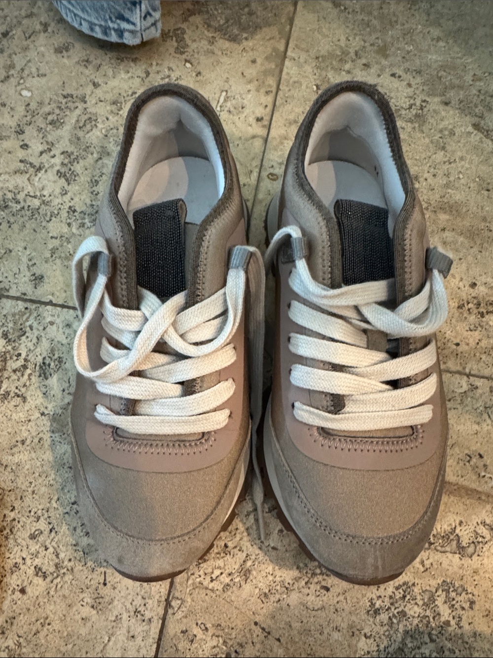 Brunello Cucinelli Taupe and White Women’s Sneakers